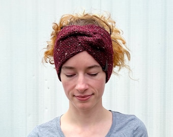 Merino Alpaca Wool Knitted Ear Warmer - Luxery Knit Tweed Head Wrap - Twisted Winter Headband