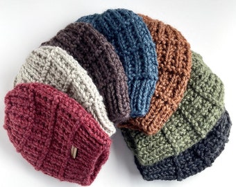 Chunky Knit Beanie - Hand-Knitted Women's Men's Winter Hat - Eco Friendly Recycled Yarn - Handmade