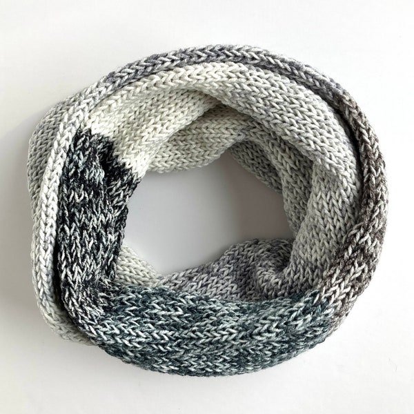 Knitted Infinity Scarf - Women's Knit Circle Scarf - Neutral Tones Gray Black- Handmade in Alaska