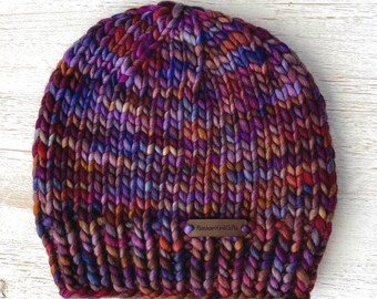 Chunky Knit Merino Wool Beanie - Hand Knitted Fall Winter Hat for Women or Men