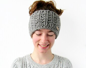 Calentador de orejas de mezcla de alpaca de punto grueso - Diadema de invierno tejida a mano - Regalo para ella