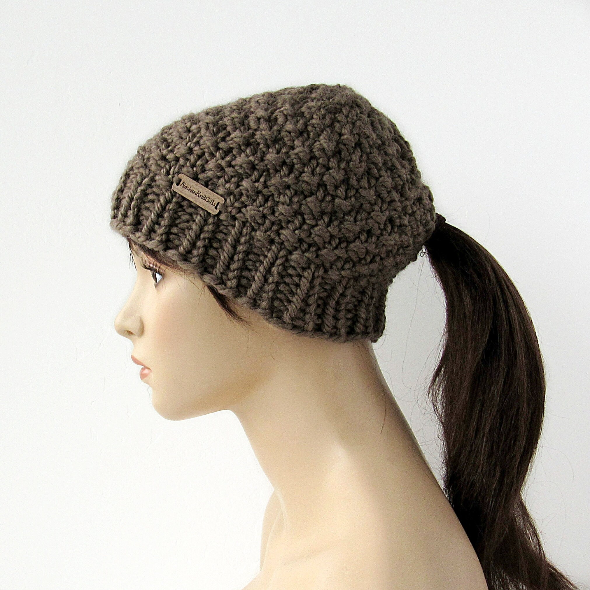 Chunky Knit Ponytail Beanie: Handmade Winter Hat With Hole 