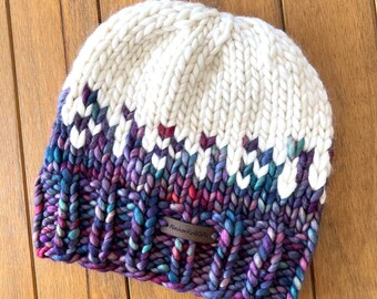 Merino Wool Chunky Hand Knit Beanie Hat for Women - Warm Winter Fair Isle Knitted Toque
