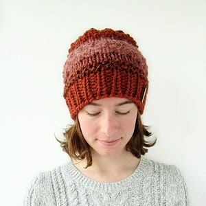 Burnt Orange Chunky Knit Hat - Women's Fall & Winter Beanie - Handmade in Alaska