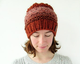 Burnt Orange Chunky Knit Hat - Women's Fall & Winter Beanie - Handmade