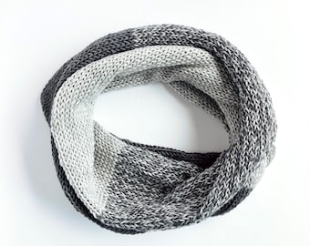 Knit Color Block Infinity Scarf - Women's Knitted Circle Scarf in Grays