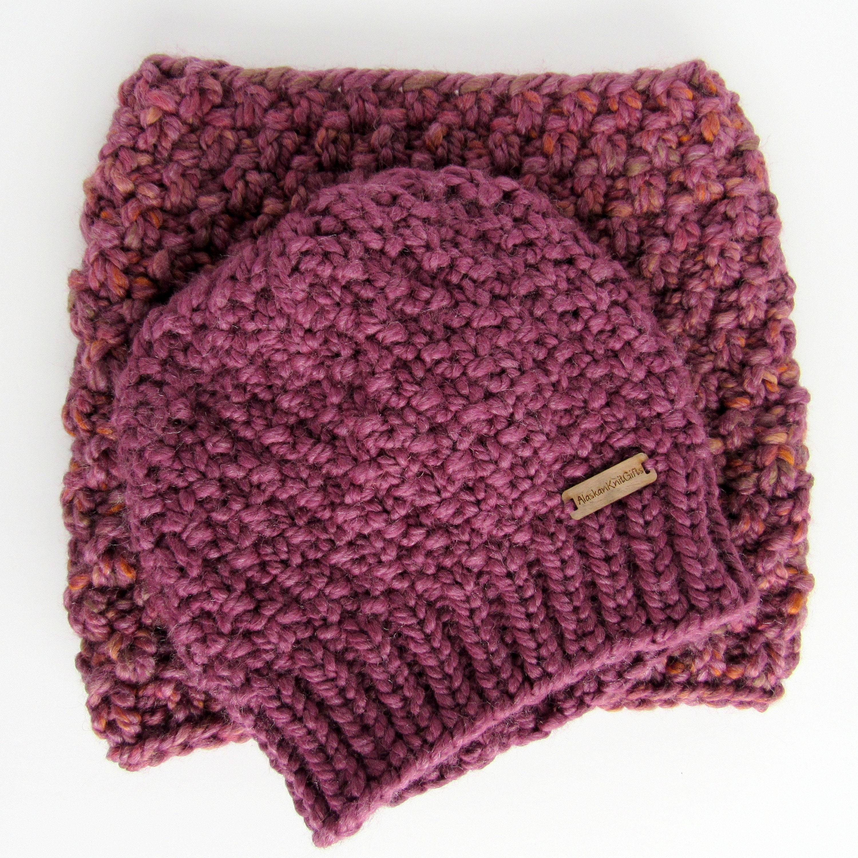 Chunky Knit Beanie and Cowl Scarf Set - Women's Hat and Circle Scarf ...