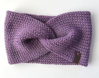Merino Wool Lilac Twisted Knit Ear Warmer - Lavender Knitted Winter Headband