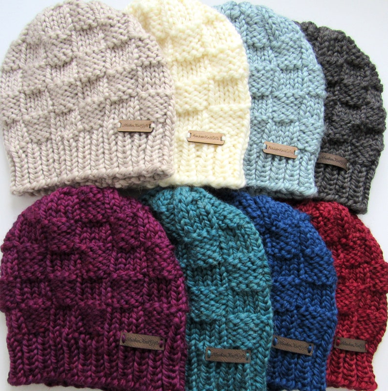 Running Active Winter Hat Chunky Knit Beanie with Pony Tail Hole Handmade in Alaska Wool Blend Dark Gray Low Ponytail Hat