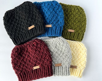 Chunky Knit Messy Bun Beanie - Knitted Hat with Hole for Bun or Ponytail