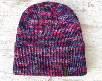 Merino Wool Hand Knit Beanie - Knitted Double Brim Winter Hat for Women
