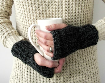 Chunky Knit Fingerless Gloves - Knitted Wrist Warmers - Fingerless Mittens - Texting Gloves