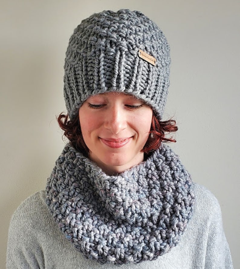 Chunky Knit Beanie and Cowl Set - Women's Hat and Circle Scarf Set for ...
