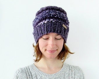 Chunky Knit Hat - Women's Knitted Winter Beanie - Mixed Fiber - Gift for Her - Hand Knit