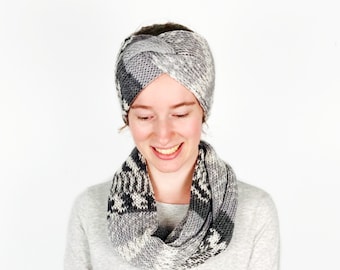 Knitted Ear Warmer and Infinity Scarf Set for Women - Turban Style Head Wrap - Handmade
