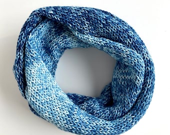 Blue Knit Infinity Scarf - Women's Knitted Circle Scarf - Handmade in Alaska