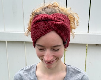 Red Merino Alpaca Knit Ear Warmer - Twisted Winter Headband