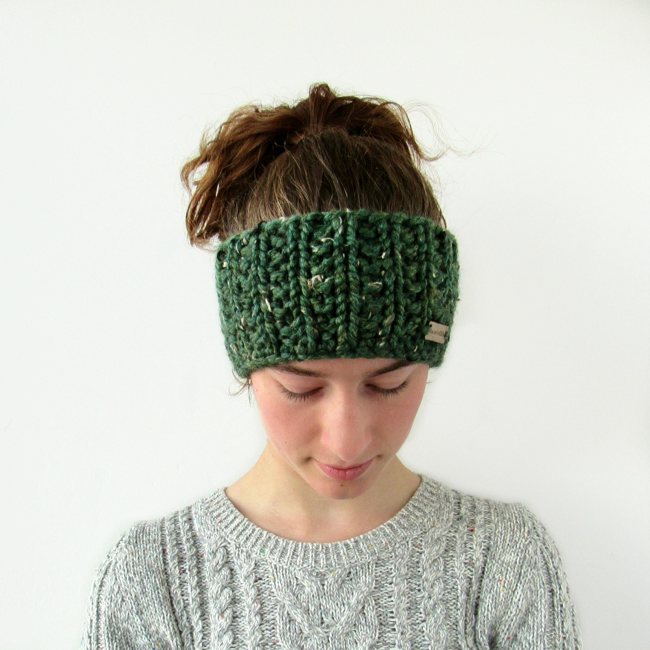 Blue, Green, and Cream Raffia Textured Knitted Headband Raffia Headband | Woven Headbands | Twine and Love main image 4