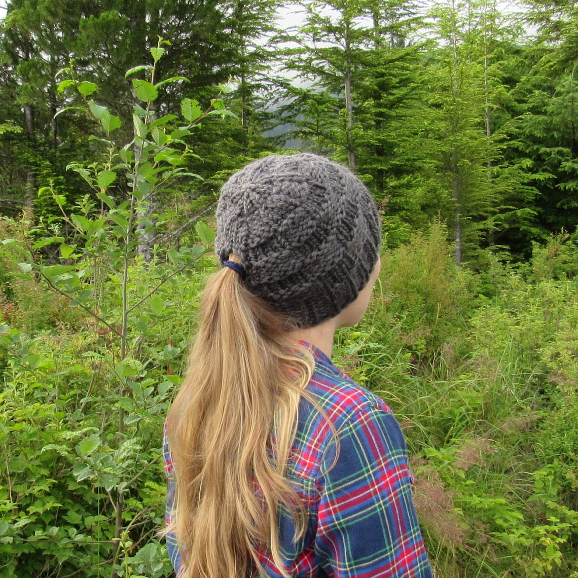 Chunky Knit Ponytail Hat Ponytail Beanie Low Ponytail Hole Etsy