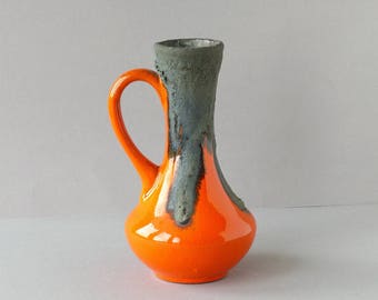Vintage vase, ear vase by Roth West Germany, Ebernhahn Volcano vaas, orange and black fat lava, WGP model 106-20, seventies, retro