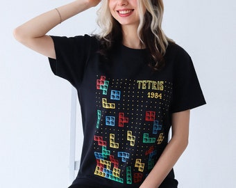 TETRIS GAME 1984 Hand Painted T-Shirt, Geek or Gamer gift