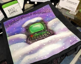 Winter Laptop T-shirt, Printed graphic tee with original design, Cyberpunk vibes, Geek gift idea