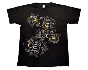 Hand painted CIRCUIT BOARD T-shirt, Microchip art, Computer hardware