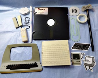 Bookish Bundle Mystery Box (Monochrome) - 15 items | 2 handmade notebooks - Floppy + USSR Punch Card | Book lover gift, Geek gift