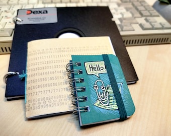 Retro Notebook Gift Set of 3 - Upcycled 5.25'' Floppy, USSR Punch Card, Hand-Painted Mini | Blank Journals - Geek Gift