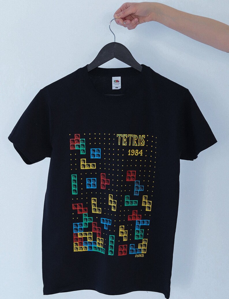 TETRIS GAME 1984 Hand Painted T-Shirt, Geek or Gamer gift image 4