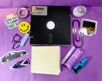 Bookish Bundle Mystery Box (Purple) - 15 items | 2 handmade notebooks - Floppy + USSR Punch Card | Book lover gift, Geek gift