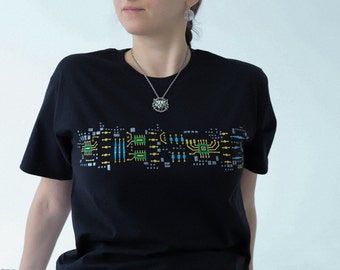 CIRCUIT BOARD ORNAMENT Hand painted T-shirt, Computer Hardware themed Geek or Gamer gift
