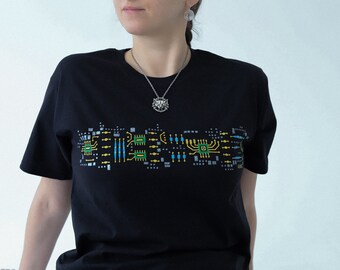 Hand painted CIRCUIT BOARD ORNAMENT T-shirt, Computer Hardware themed Geek or Gamer gift