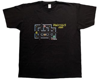 Hand painted T-shirt with Pac-Man design - Colorful graphic tee , Gaming vibes, Geek gift idea
