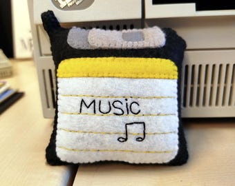 Floppy Disk Ornament - "Music" label, Handmade felt Computer disk, home decor, geek gift