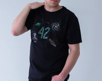 42 - LIFE, UNIVERSE, EVERYTHING, Hitchhiker's Guide to the Galaxy, Hand Painted T-Shirt, Geek gift