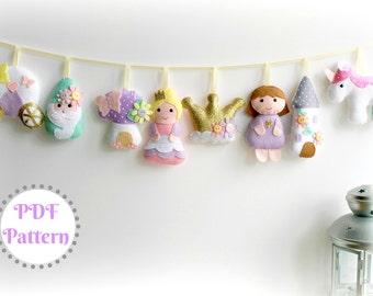 PDF instructions for felt Princess Garland. Instructions for 8 decorations included. Digital Pattern. Instant Download