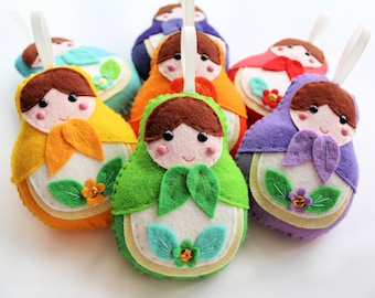 NEW: Rainbow Russian Doll Make Your Own Garland kit, full felt sewing kit with pattern.