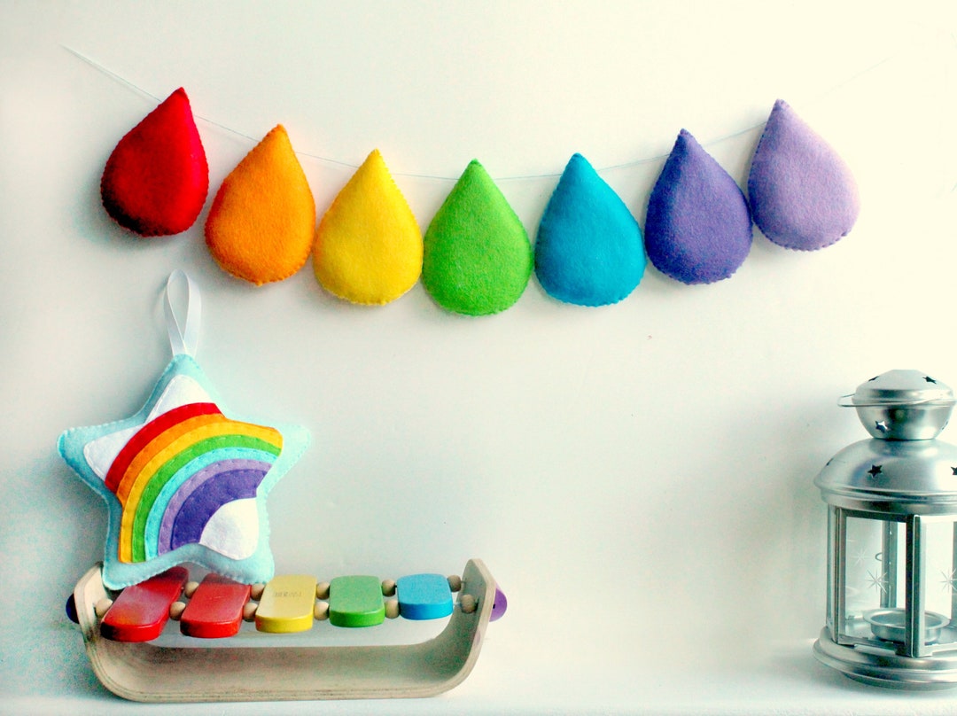 Make Your Own Felt Rainbow Teardrop Garland, Nursery Decor, Wool Blend ...