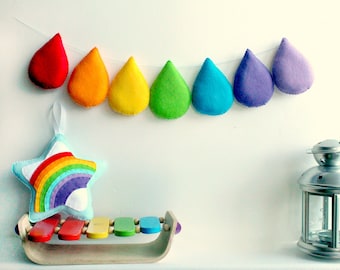 Felt rainbow teardrop garland, nursery decor, wool blend felt