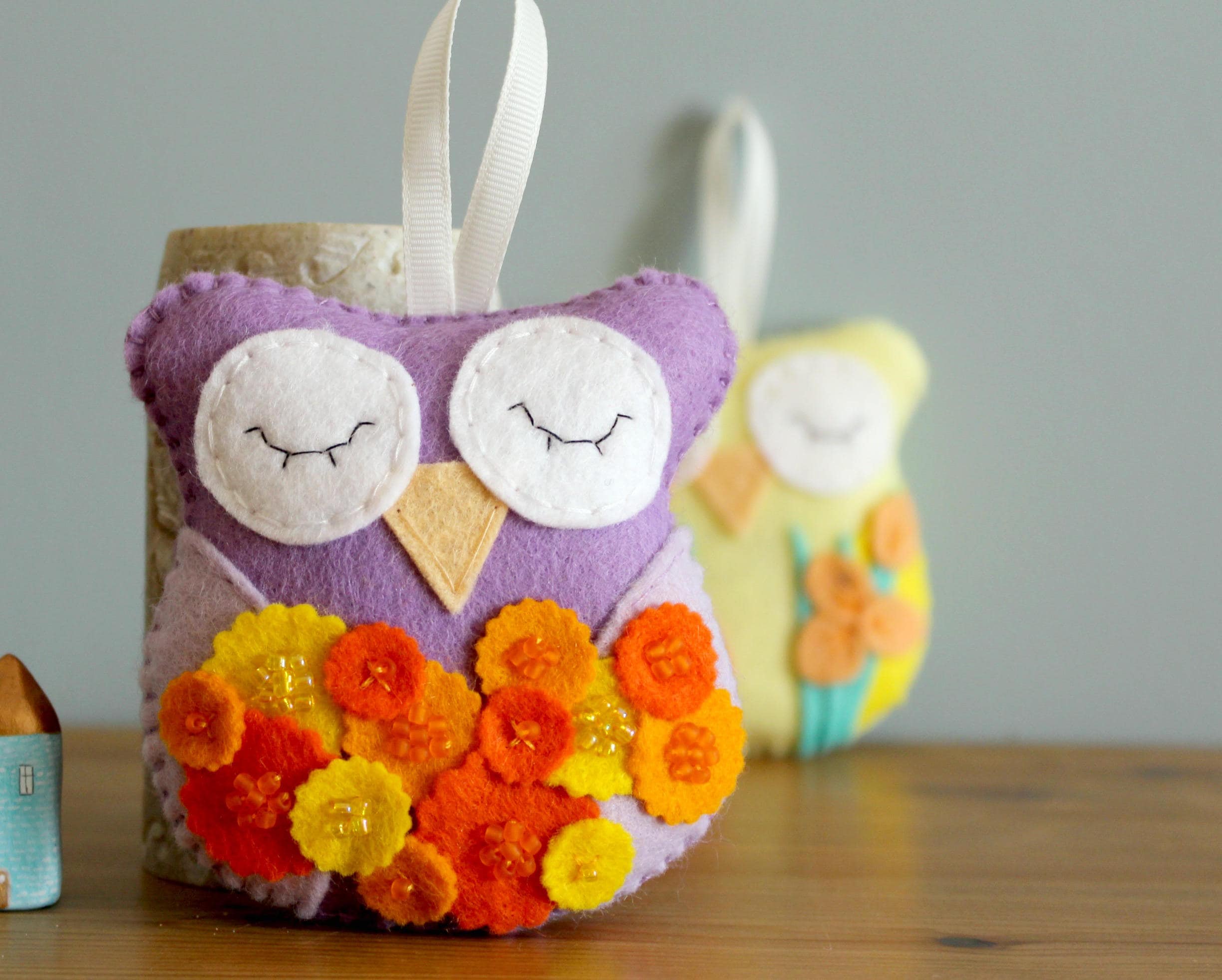 October Birth Month Felt Owl Ornament Marigold Autumn Flower