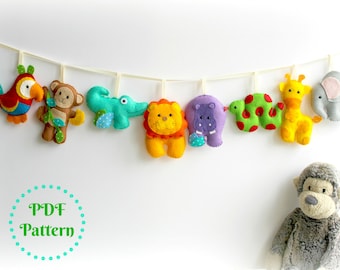 PDF instructions for felt Jungle garland. Instructions for 8 decorations included. Digital Pattern. Instant Download