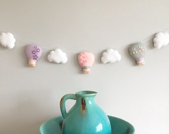 PDF pattern for felt Hot Air Balloon and Cloud Garland, full instructions and templates, Digital Pattern, Instant Download, felt kit