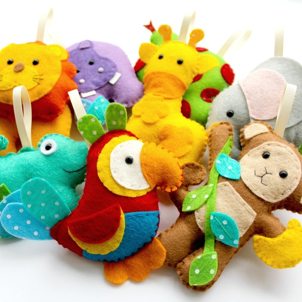 Créez votre propre kit de guirlande de jungle en feutre, patron de couture, créations DIY, cousez le vôtre, kit de création, kit de feutre, guirlande de feutre, patron de couture, chambre de bébé