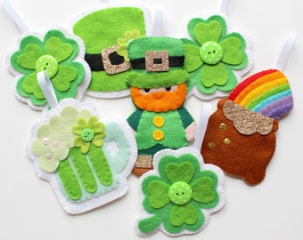 Felt St Patrick's Day Garland, handmade set of 7 felt bunting decorations.