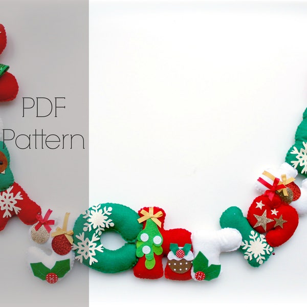 Felt Merry Christmas garland PDF Pattern. Felt letters. Felt Garland. Felt banner. Digital Pattern. Instant Download