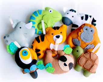 Felt Jungle Garland PDF Pattern: 8 Animal Decorations (Digital Download)