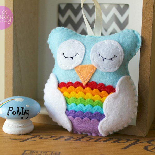 Felt Rainbow Owl Decoration. Home decor. Woodland decor. Felt Owl.