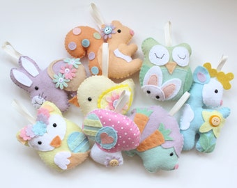 PDF download instructions for felt Pastel Easter Woodland garland set. Full instructions and templates, Digital Pattern, Instant Download.