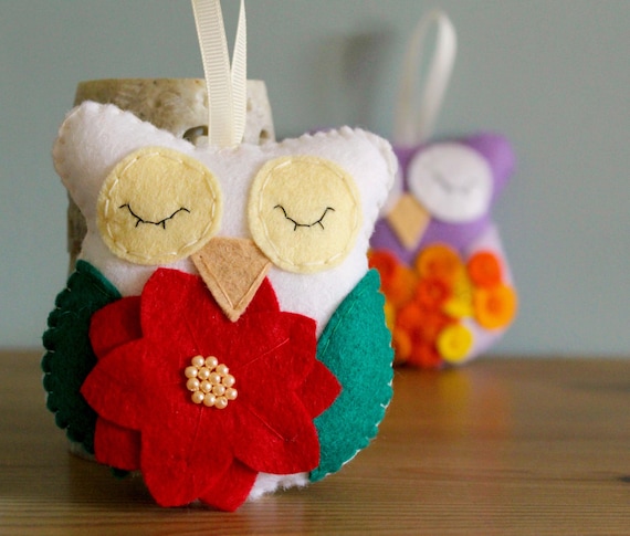 December Birth Month Felt Owl Poinsettia Seasonal